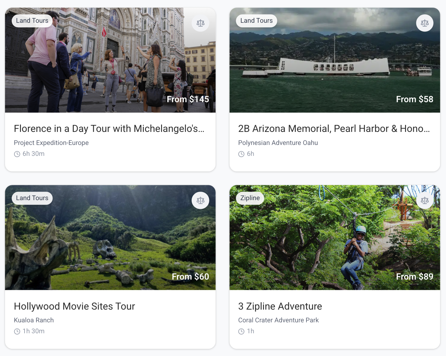 Example tours listed in the Activiter supplier marketplace